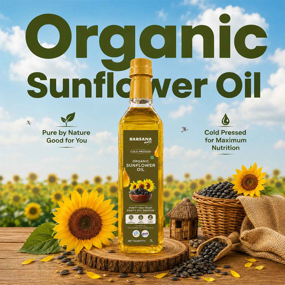 Organic Sunflower Oil 1L + Himalayan Pahadi Namak Combo