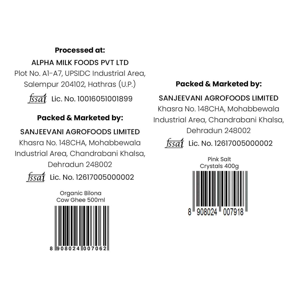 Barsana Magic and Back label of a product with processing and packaging details on a white background