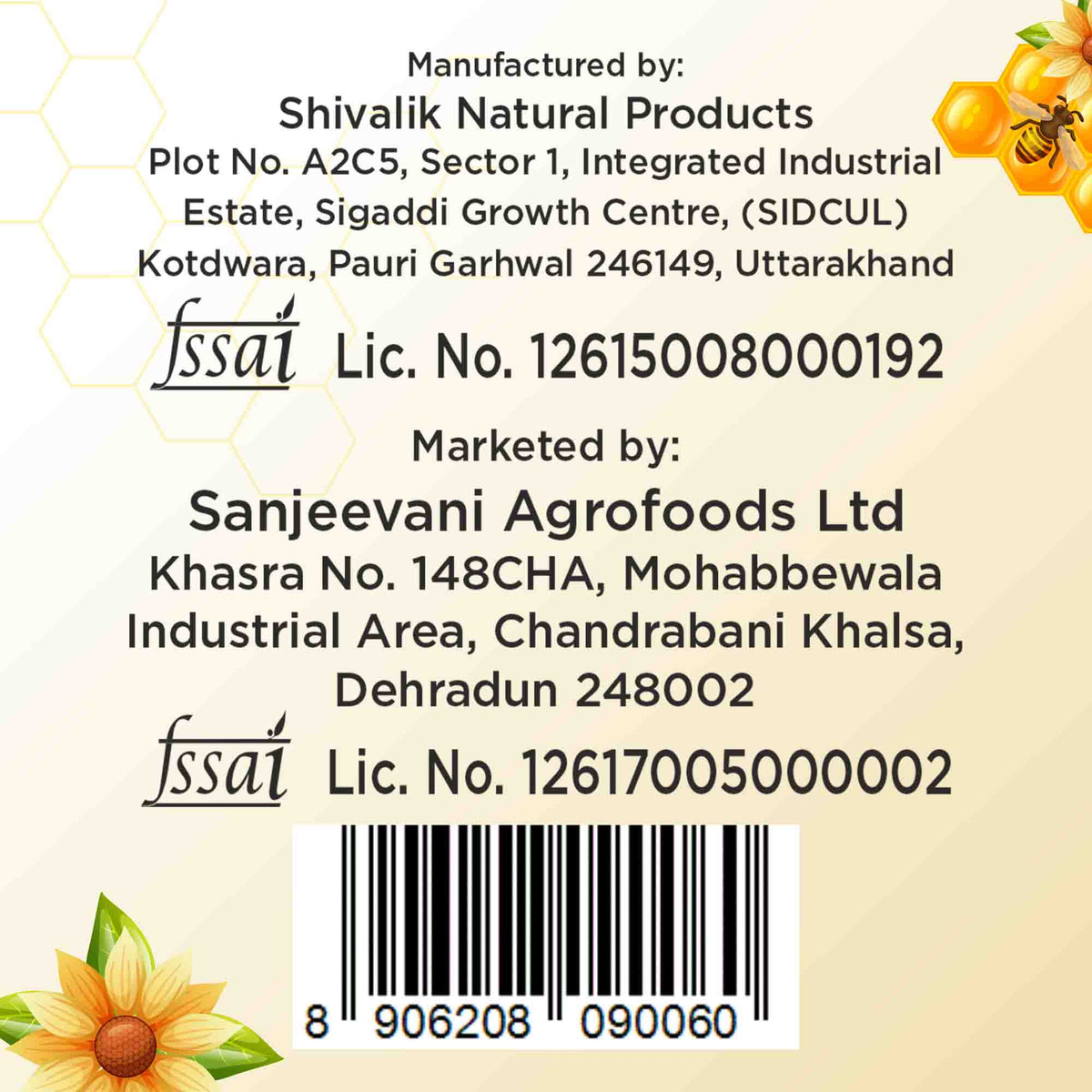 Barsana Magic and Product label with Shivalik Natural Products and Sanjeevani Agrofoods Ltd information, including bar code and FSSAI logos.