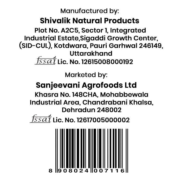 Barsana Magic and Product label with Shivalik Natural Products and Sanjeevani Agrofoods Ltd information and a barcode.