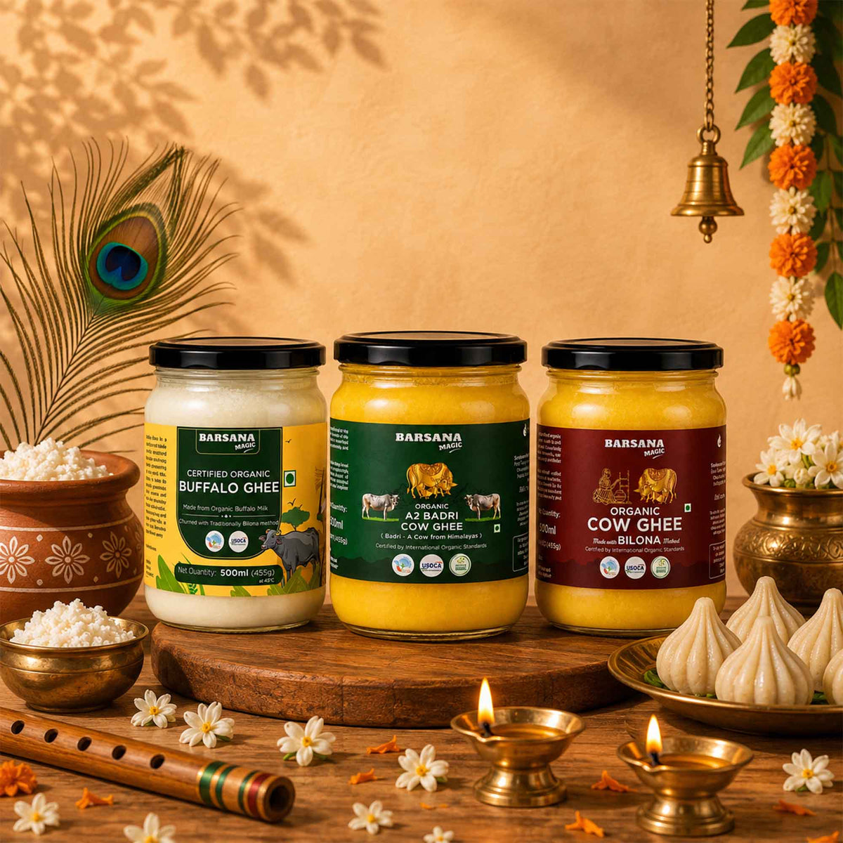 Organic A2 Badri, Bilona, Buffalo Ghee - Pack of 3 - 500ml