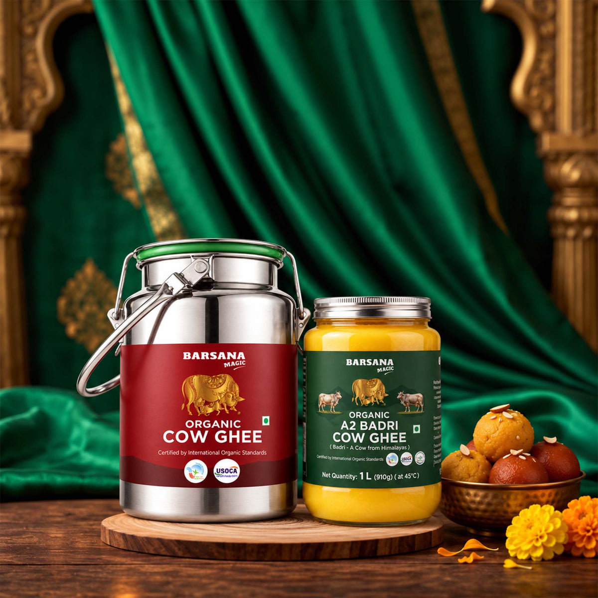 Organic Cow Ghee Dolchi 2.5L + Organic A2 Badri Cow Ghee 1L Combo