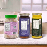 Barsana Magic and Three jars with labels on a kitchen counter