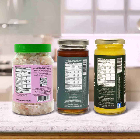 Barsana Magic and Three jars with labels on a kitchen counter