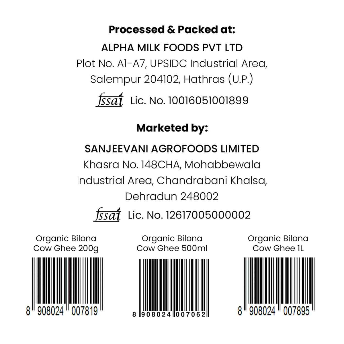 Barsana Magic and Back label of a milk product with branding and contact information on a white background