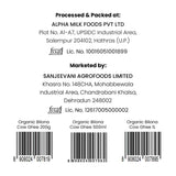 Barsana Magic and Back label of a milk product with branding and contact information on a white background