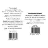 Barsana  Magic and Back label of a product with processing and packaging details on a white background