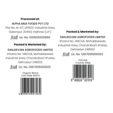 Barsana Magic and  Back label of a product with processing and packaging details on a white background