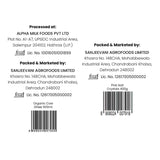 Barsana Magic and Back label of a product with processing and packaging details on a white background