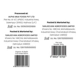 Barsana Magic and Back label of a product with processing and packaging details on a white background