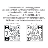 Barsana Magic and  Contact information for Sanjeevani Agrofoods Limited with QR codes on a white background.