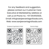 Barsana Magic and Contact information for Sanjeevani Agrofoods Limited with QR codes on a white background