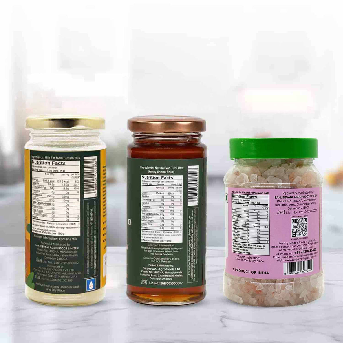 Barsana Magic and Three jars with labels showing nutrition facts on a white background