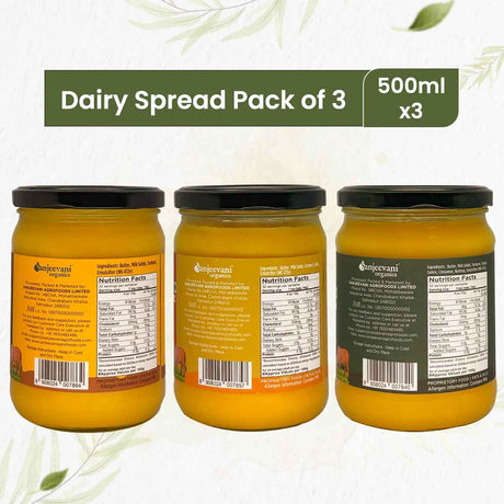 Barsana Magic and Three jars of dairy spread with labels on a white background