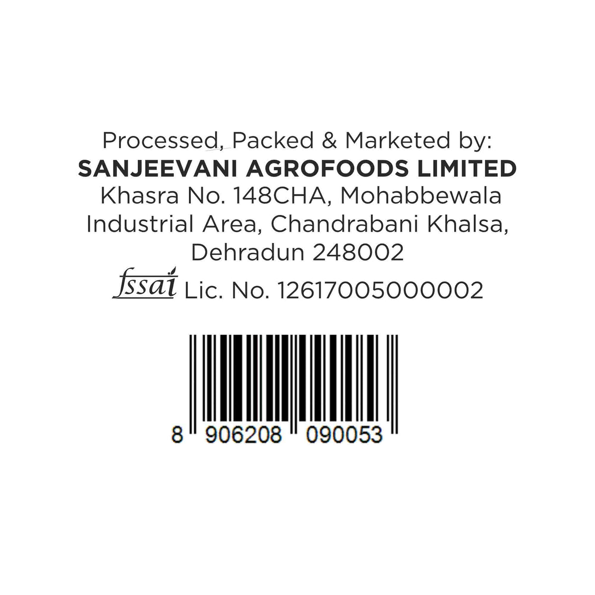 Barsana Magic and Label with Sanjeevani Agrofoods Limited information and a barcode on a white background