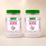 Barsana Magic and Two jars of Barsana Himalayan Pink Salt Powder, 400g each, with green lids and pink labels, set against a warm beige background.