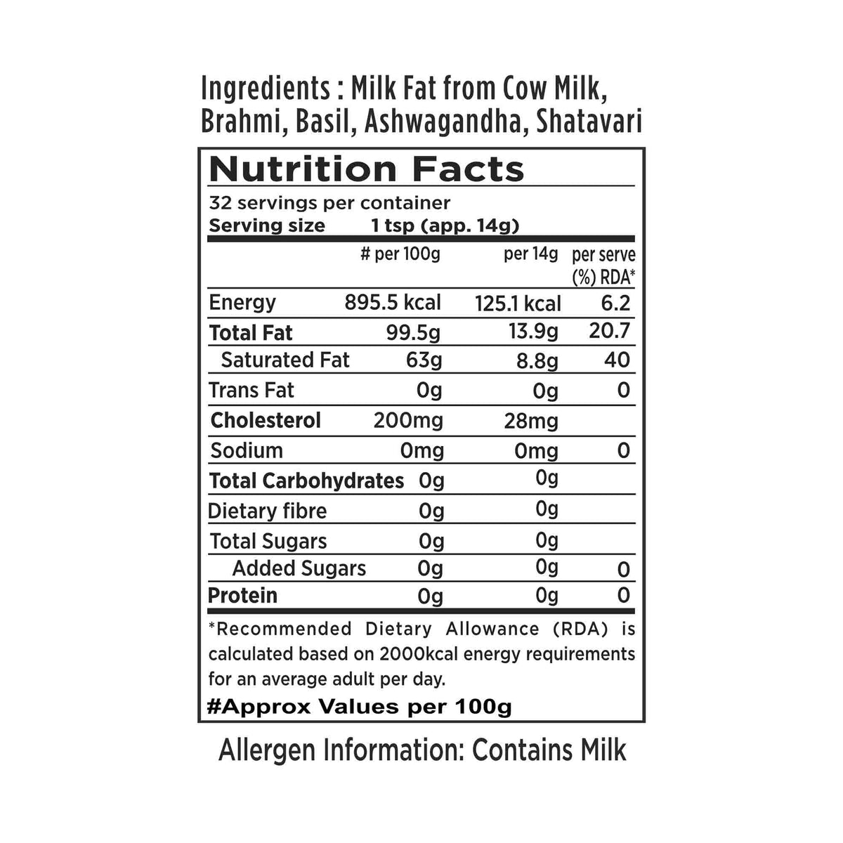 Barsana Magic and Nutrition facts label for a product containing milk fat from cow milk with listed ingredients.