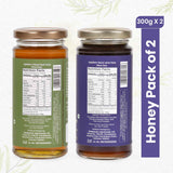 Two jars of Sanjeevani Organics honey, featuring golden Jamun Honey with a tangy note and amber Neem Honey with a mild bitter touch.