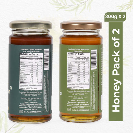 Savor the golden hues of Organic Wild Forest Honey and Natural Neem Honey in this premium combo pack from Sanjeevani Organics.